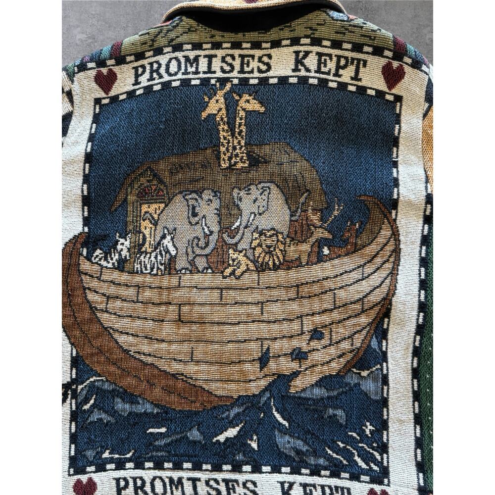VTG Sugar Street Weavers Noah’s Ark Tapestry Jacket Promises Kept Animals USA OS - Picture 3 of 9